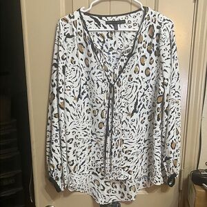 White House Black Market Animal Print Blouse - Black, White, Tan